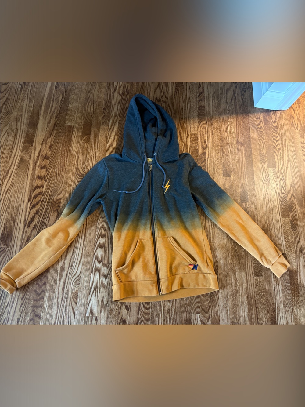Aviator Nation Dip-Dye Zip Hoodie in Mustard and Charcoal